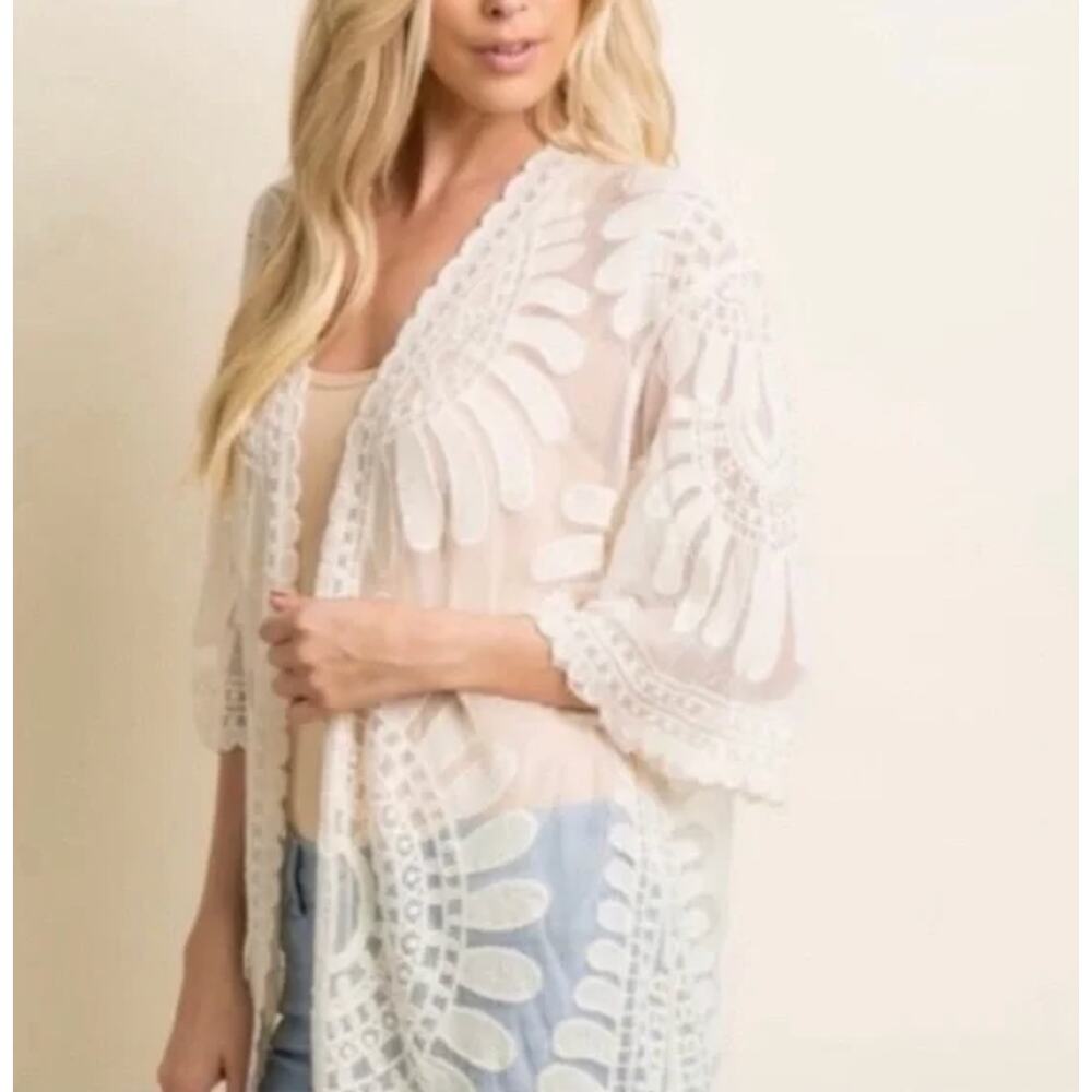 Rebellion Again White Lace Kimono Coverup - Size M Boho whimsical Bridal - Picture 8 of 8